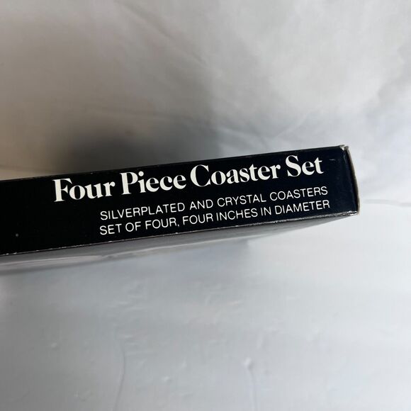 Four Piece Silverplated and Crystal Coaster Set Leonard Silver Mfg w Box Decor - Picture 8 of 10